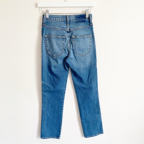 AMO Freja Medium Vintage Denim Wash Front Yoke High Waisted Ankle Crop Jeans 24 - Picture 10 of 12
